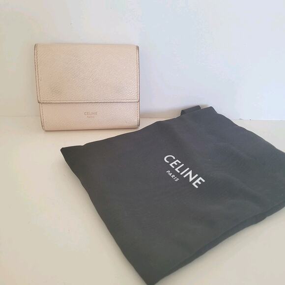 Celine Trifold Compact Wallet Light Pink Leather Small Card Bill Coin Holder - Picture 1 of 14